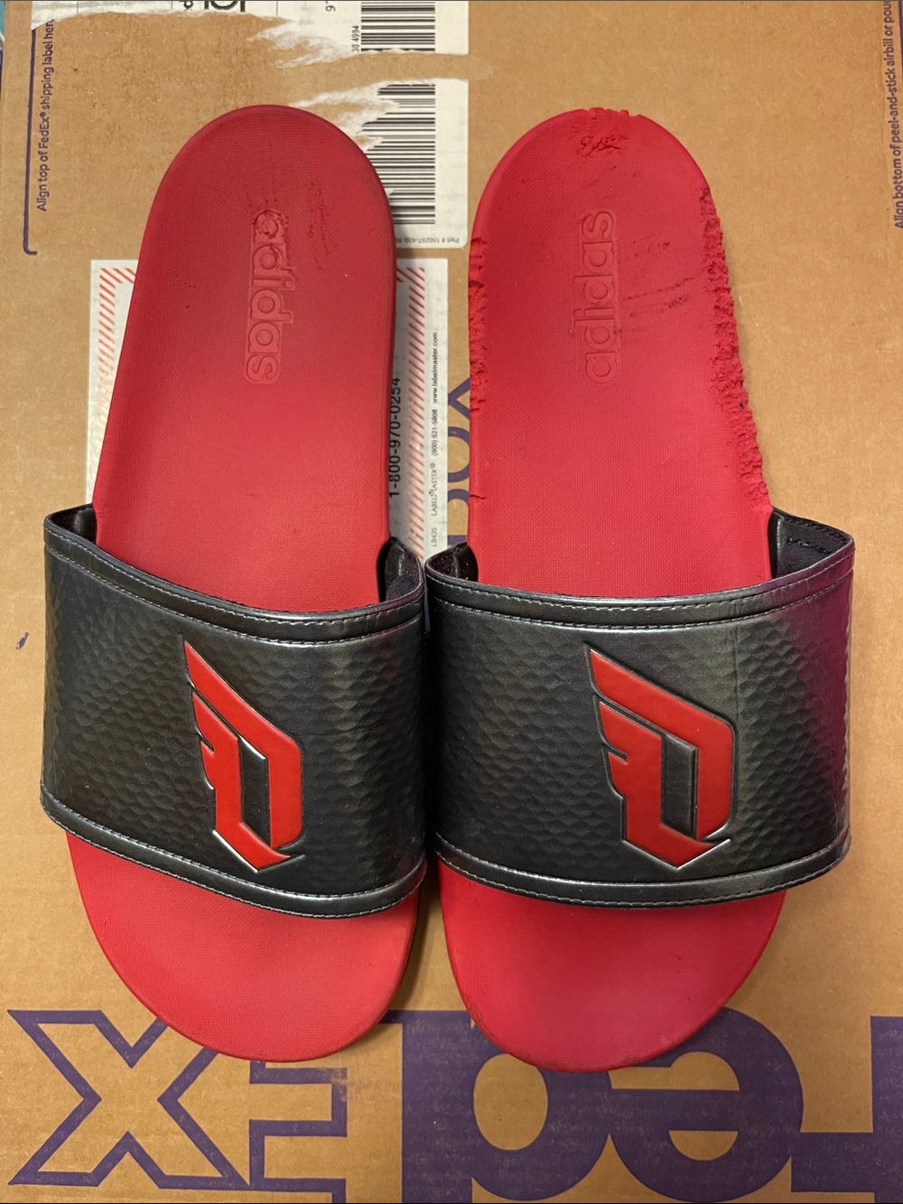 adidas Lillard Red and Black Men's Slide Sandals with Logo Strap